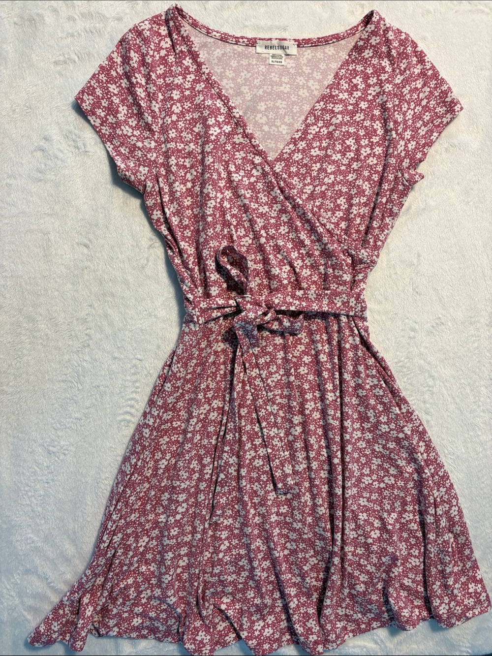 Rebel Sugar Dusty Rose Floral Wrap Dress with Tie